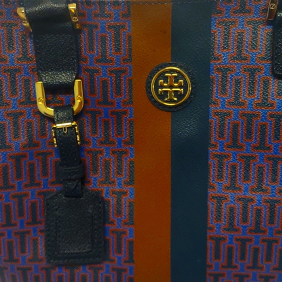 Tory Burch Large RARE Geo Print With Stripe Tote EUC - Picture 3 of 16